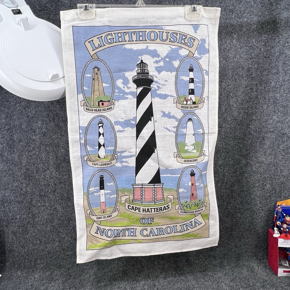 North Carolina NC Lighthouses Linen Wall Tapestry Souvenir Banner Beach 16 x 26